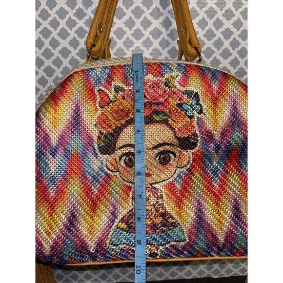 Frida Khalo Caricature Knit Mexican Purse Woven Mustard Yellow Crossbody Tote EU - Picture 2 of 9
